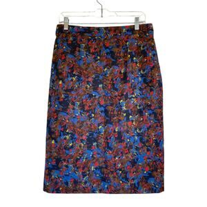 ERDEM Abstract Floral Skirt Paint Size 10 Blue Red Pencil Professional Office